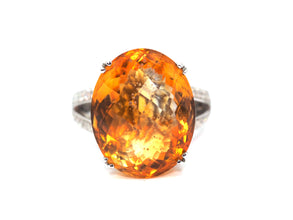 17.61Ct White Gold Natural Citrine and Diamond Fashion Ring 14Kt
