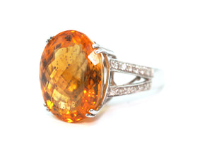 17.61Ct White Gold Natural Citrine and Diamond Fashion Ring 14Kt