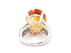 17.61Ct White Gold Natural Citrine and Diamond Fashion Ring 14Kt
