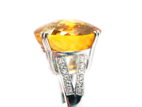 17.61Ct White Gold Natural Citrine and Diamond Fashion Ring 14Kt