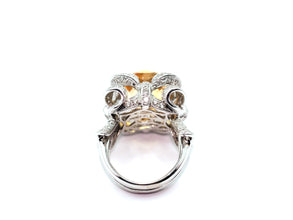 11.93Ct White Gold Natural Citrine and Pave Diamond Cocktail Ring 18Kt