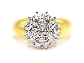 1.10Ct Yellow and White Gold Natural Diamond Women's Fashion Cocktail Ring 18Kt