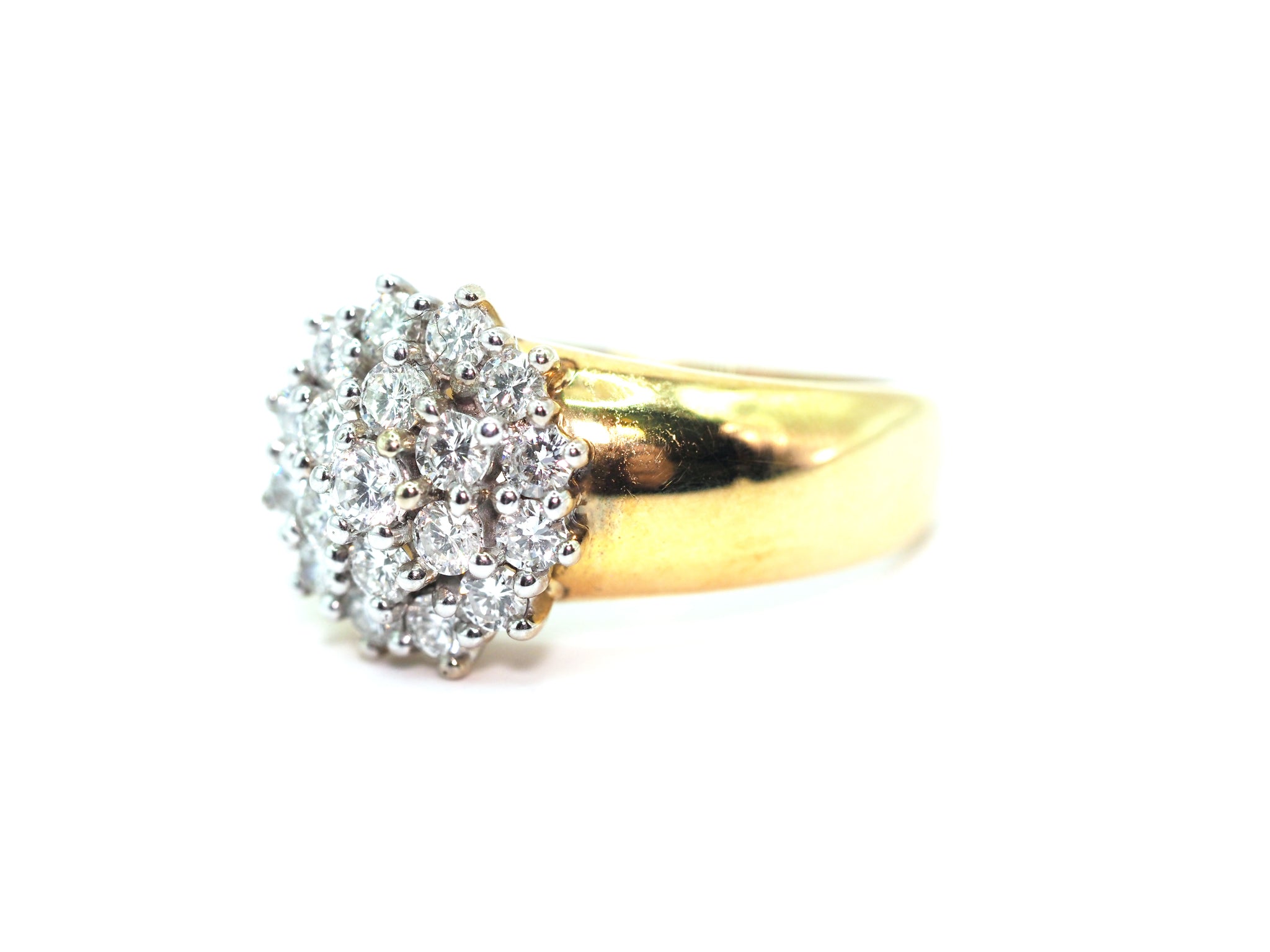 1.10Ct Yellow and White Gold Natural Diamond Women's Fashion Cocktail Ring 18Kt