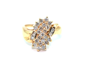 0.67Ct Natural Baguette and Round Diamond Cocktail Ring 14 Kt Yellow Gold