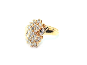 0.67Ct Natural Baguette and Round Diamond Cocktail Ring 14 Kt Yellow Gold