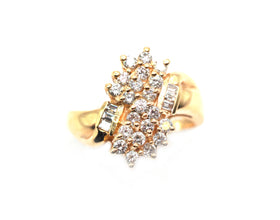 0.67Ct Natural Baguette and Round Diamond Cocktail Ring 14 Kt Yellow Gold