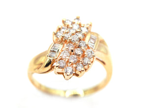 0.67Ct Natural Baguette and Round Diamond Cocktail Ring 14 Kt Yellow Gold