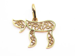 Filigree chai Life Hebrew Pendant 14kt Yellow Gold 1inch