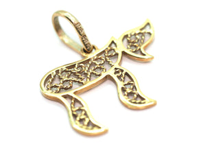 Filigree chai Life Hebrew Pendant 14kt Yellow Gold 1inch