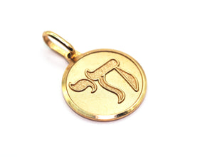 Textured Chai Life Circular Pendant 14KT Yellow Gold 0.60 Inch