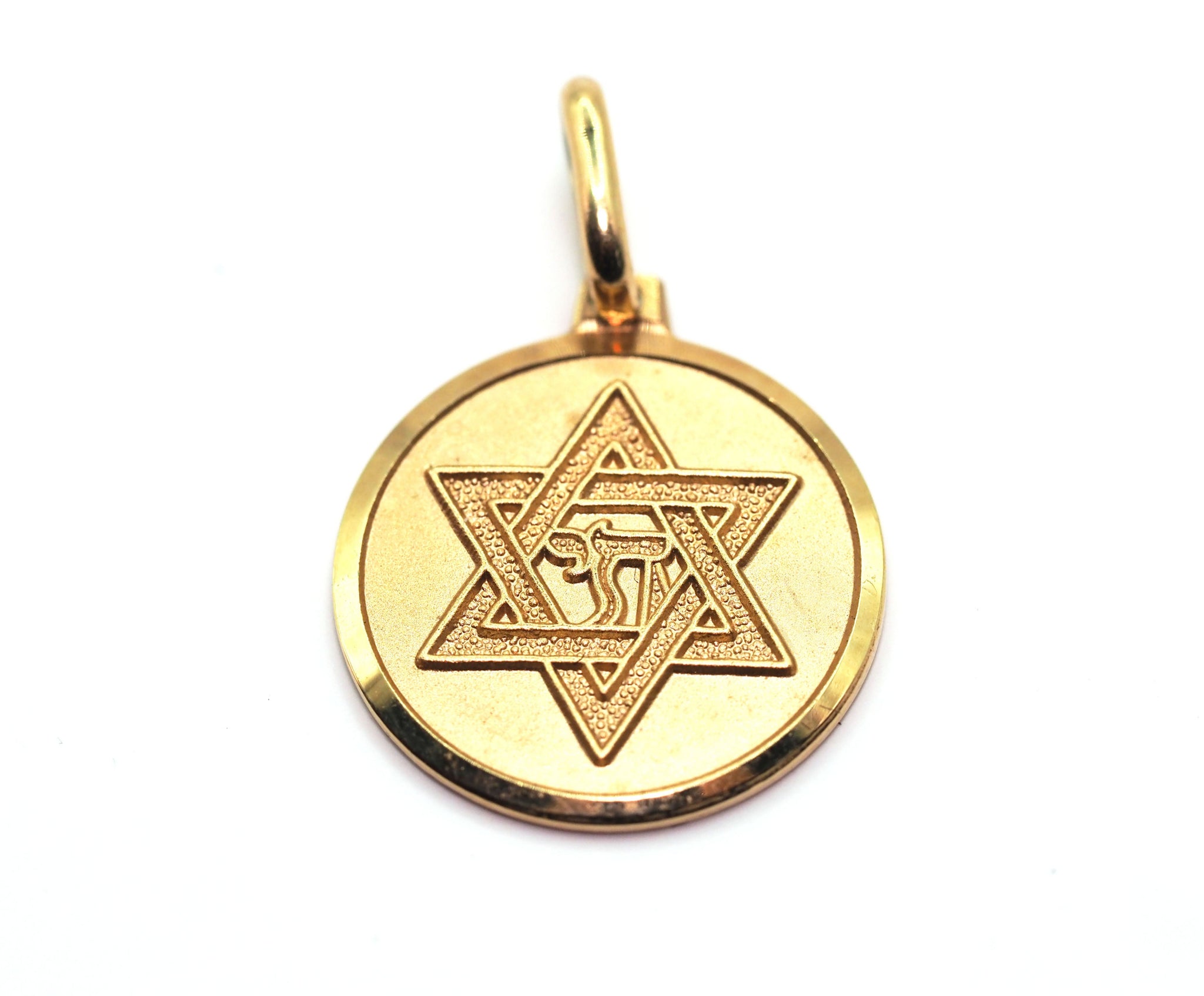 Textured Jewish Star Pendant 14KT Yellow Gold 0.70 Inch