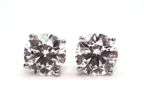 Lab Created 4 Ct F VVS2 Round Diamond Push Back Studs Pair 14KT White Gold – IGI Certified