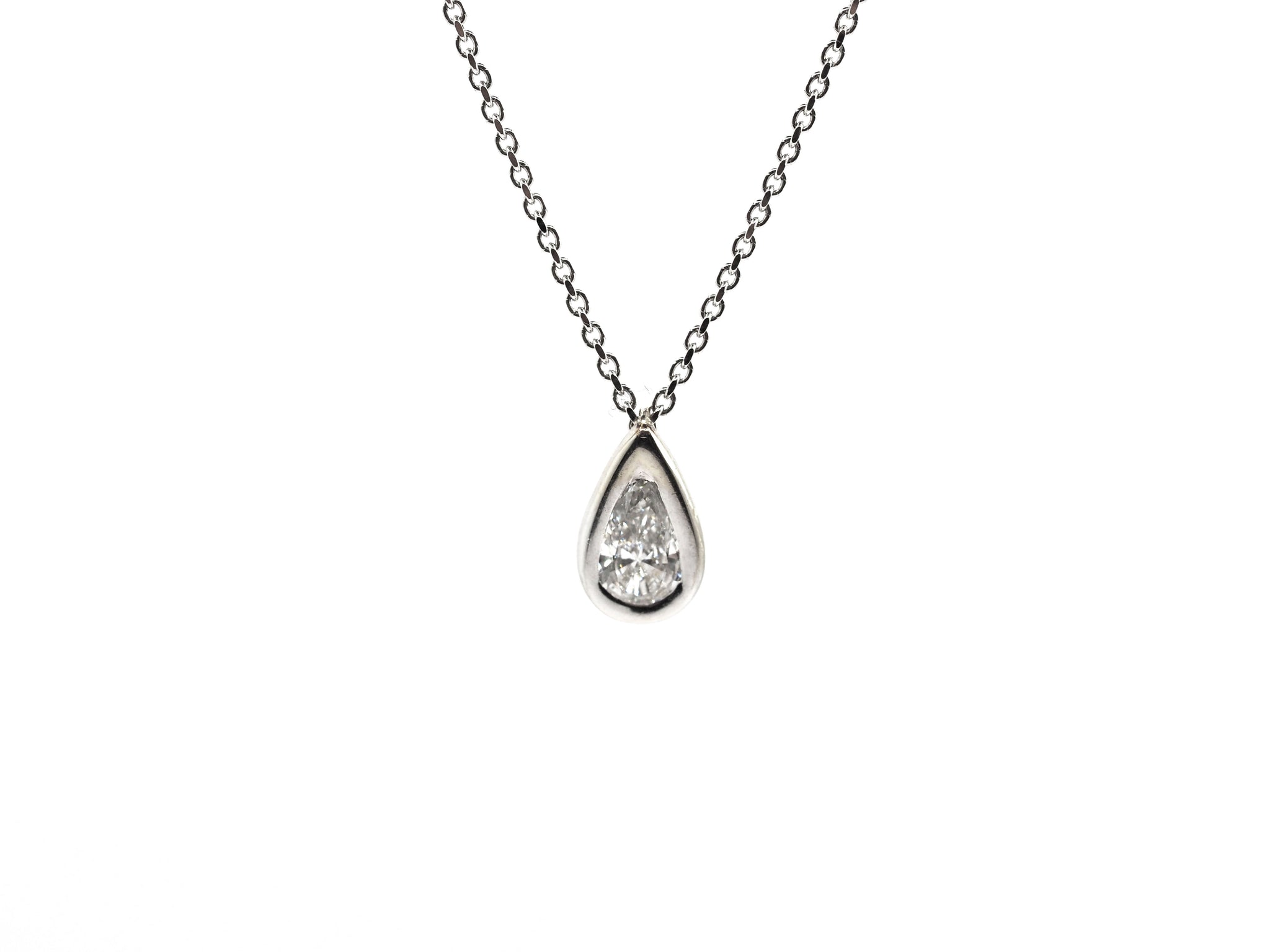 0.52Ct Tear Drop Solitaire Diamond Necklace 18Kt White Gold