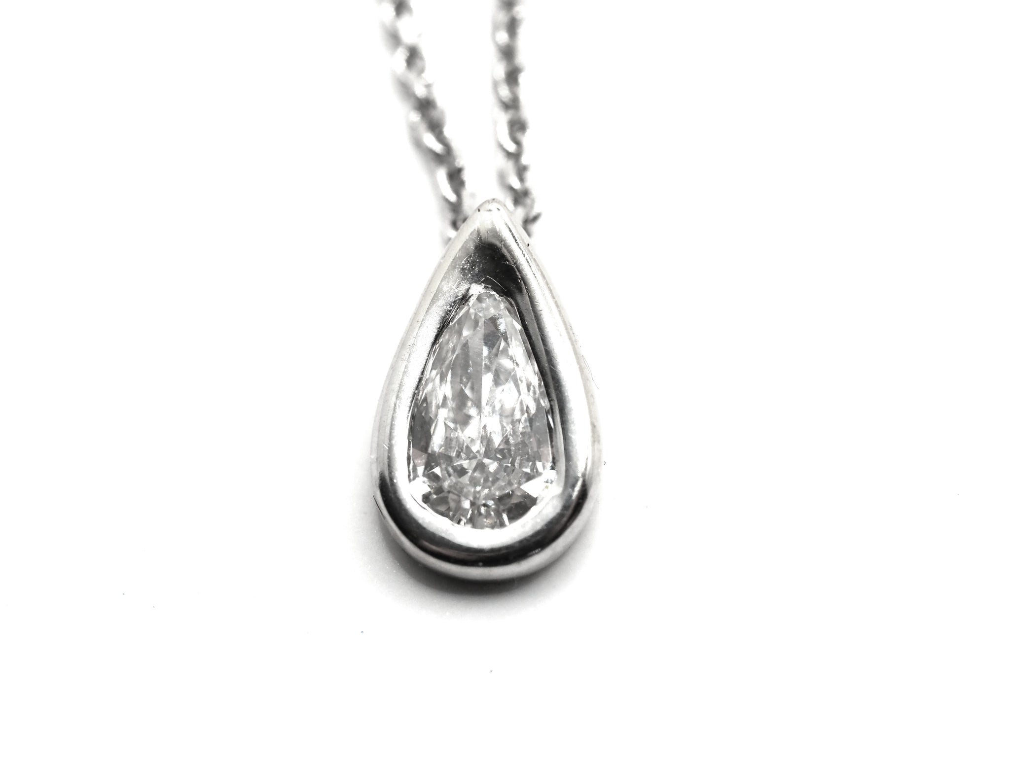 0.52Ct Tear Drop Solitaire Diamond Necklace 18Kt White Gold