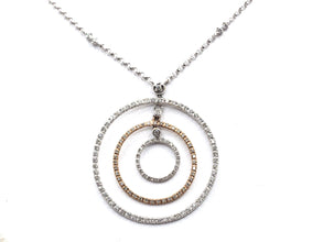 1.29 Ct White and Rose Gold Diamond Three Circle Pendant 18kt Gold