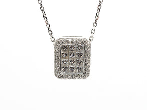 1.08 Ct White Gold Women's Princess Cut Natural Diamond Necklace Pendant 18 Kt