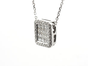 1.08 Ct White Gold Women's Princess Cut Natural Diamond Necklace Pendant 18 Kt