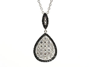0.96ct White Gold Black and White Natural Diamond Tear Drop Necklace 18kt