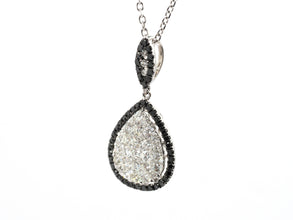 0.96ct White Gold Black and White Natural Diamond Tear Drop Necklace 18kt