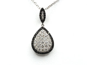 0.96ct White Gold Black and White Natural Diamond Tear Drop Necklace 18kt
