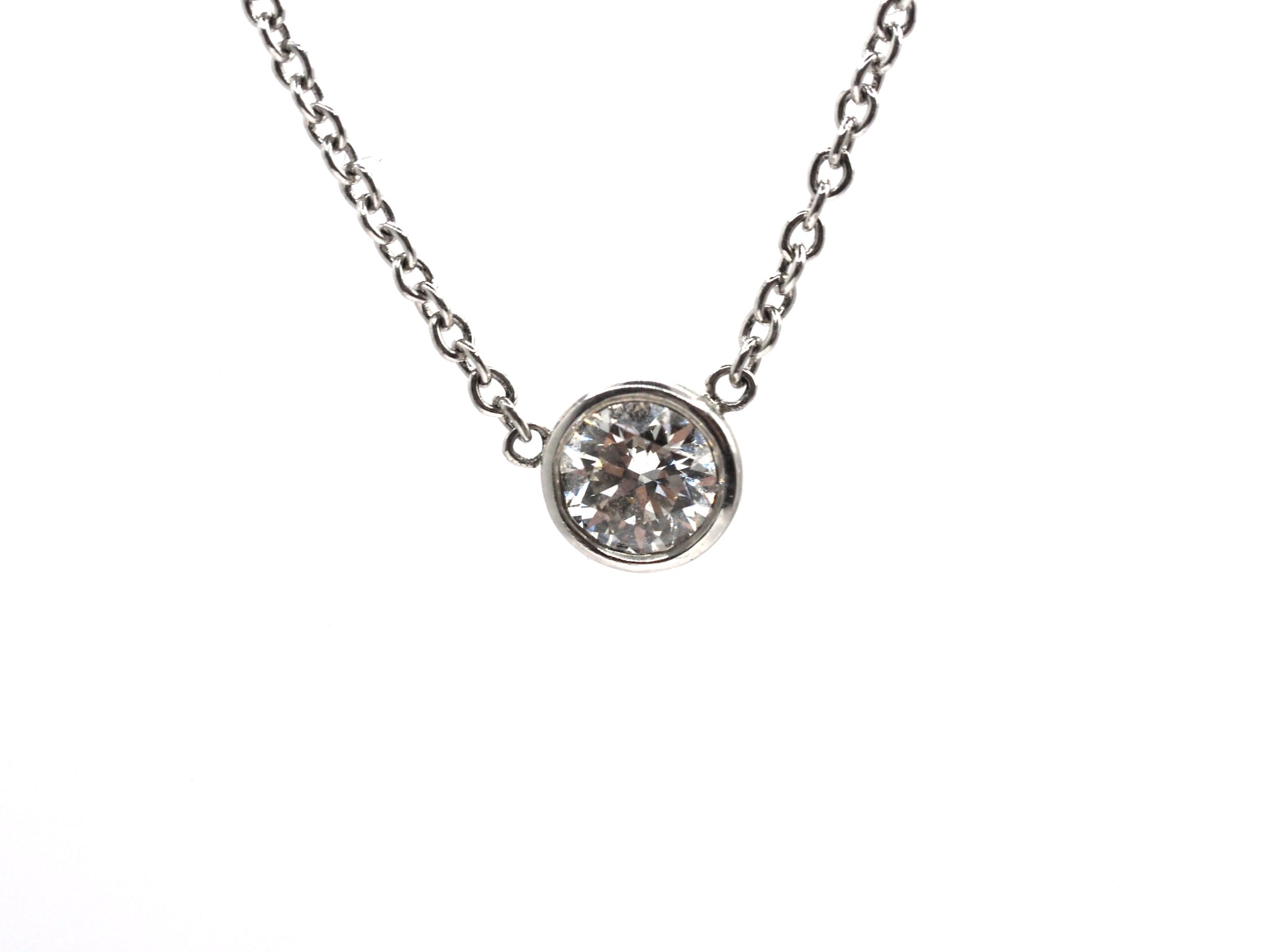 0.90 Ct  Natural Diamond Bezel Set Solitaire Platinum Pendant Necklace