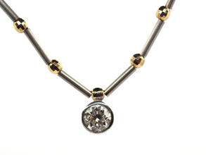0.72 Ct Yellow  and White Gold Natural Diamond Solitaire Bezel Necklace 14 KT