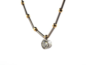 0.72 Ct Yellow  and White Gold Natural Diamond Solitaire Bezel Necklace 14 KT