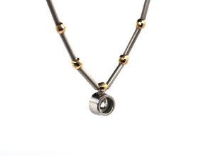 0.72 Ct Yellow  and White Gold Natural Diamond Solitaire Bezel Necklace 14 KT