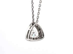 1.11 Ct White Gold Trillion Cut Diamond Triangle Halo Necklace Pendant 14 Kt