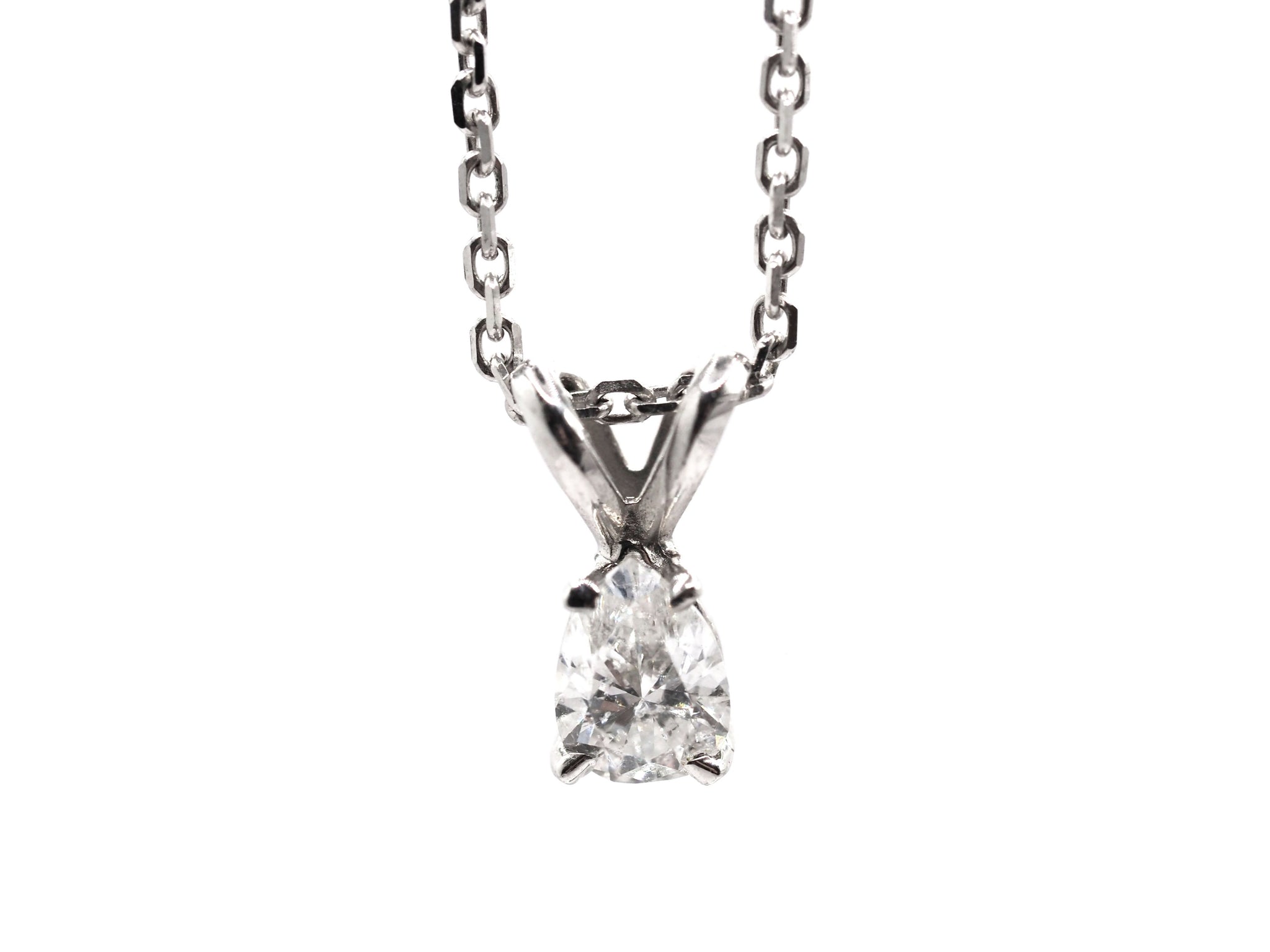 0.24Ct Tear Drop Solitaire Diamond Necklace 14Kt White Gold