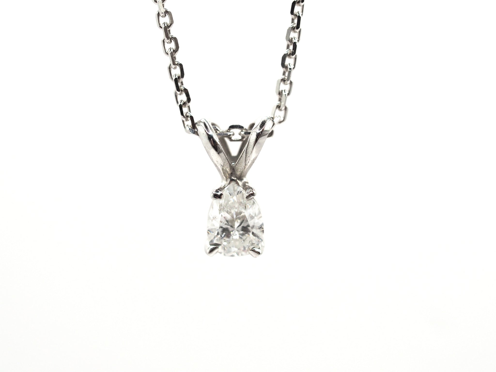 0.24Ct Tear Drop Solitaire Diamond Necklace 14Kt White Gold