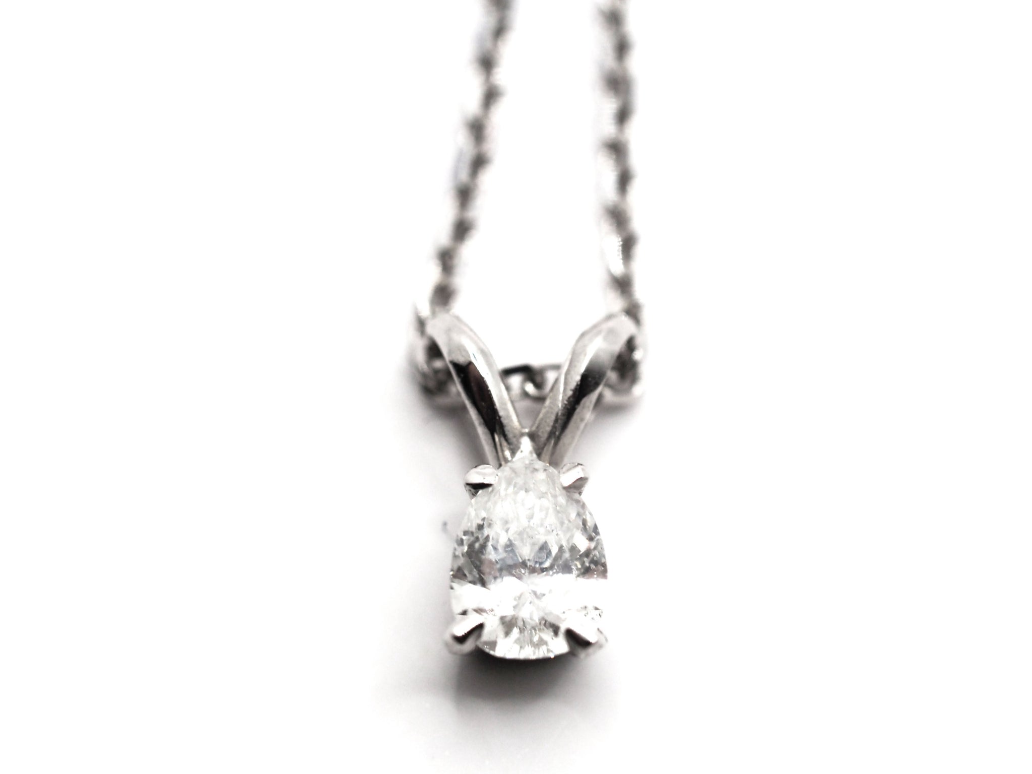 0.24Ct Tear Drop Solitaire Diamond Necklace 14Kt White Gold