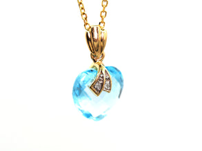 9.53ct Heart Shape Blue Topaz and Diamond 14kt Yellow Gold Necklace