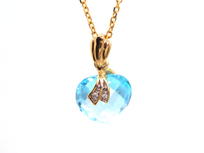 9.53ct Heart Shape Blue Topaz and Diamond 14kt Yellow Gold Necklace