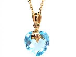 9.53ct Heart Shape Blue Topaz and Diamond 14kt Yellow Gold Necklace