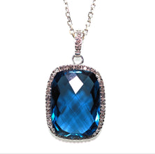10.80 Ct White Gold Cushion Shape Blue Topaz Diamond Necklace 14 Kt
