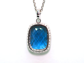 10.80 Ct White Gold Cushion Shape Blue Topaz Diamond Necklace 14 Kt