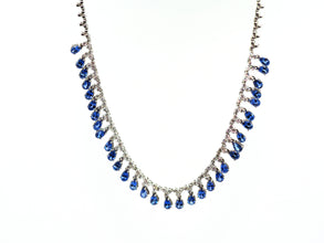 11.49 Ct White Gold Teardrop Sapphire and Diamond Necklace 14kt