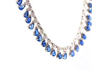11.49 Ct White Gold Teardrop Sapphire and Diamond Necklace 14kt