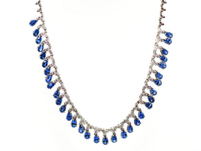 11.49 Ct White Gold Teardrop Sapphire and Diamond Necklace 14kt