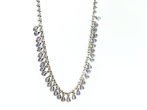11.49 Ct White Gold Teardrop Sapphire and Diamond Necklace 14kt