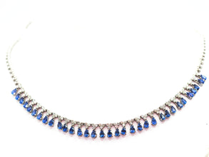 11.49 Ct White Gold Teardrop Sapphire and Diamond Necklace 14kt
