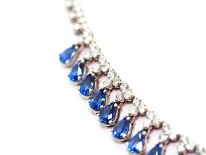 11.49 Ct White Gold Teardrop Sapphire and Diamond Necklace 14kt