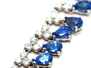 11.49 Ct White Gold Teardrop Sapphire and Diamond Necklace 14kt