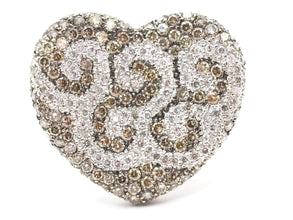 3.25 Ct White Gold Champagne & White Diamonds Heart Ring 18kt