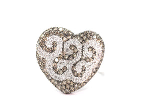 3.25 Ct White Gold Champagne & White Diamonds Heart Ring 18kt