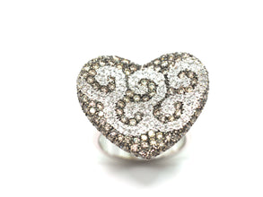 3.25 Ct White Gold Champagne & White Diamonds Heart Ring 18kt