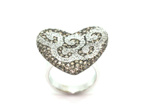 3.25 Ct White Gold Champagne & White Diamonds Heart Ring 18kt