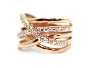 0.615 Ct Rose Gold Crisscross Natural Fashion Diamond Ring 14Kt