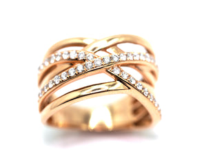0.615 Ct Rose Gold Crisscross Natural Fashion Diamond Ring 14Kt